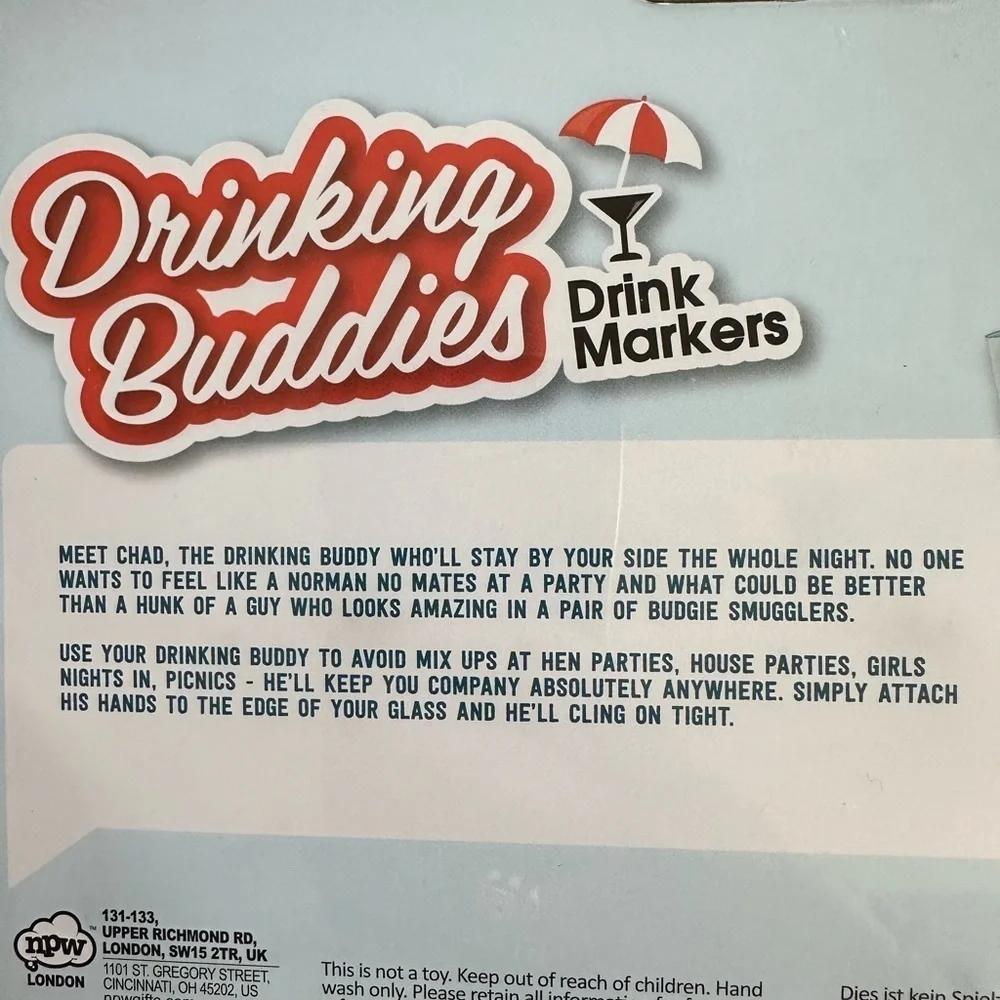 NPW Drink Markers‎ Drinking Buddies New novelty Brad Mitch Josh